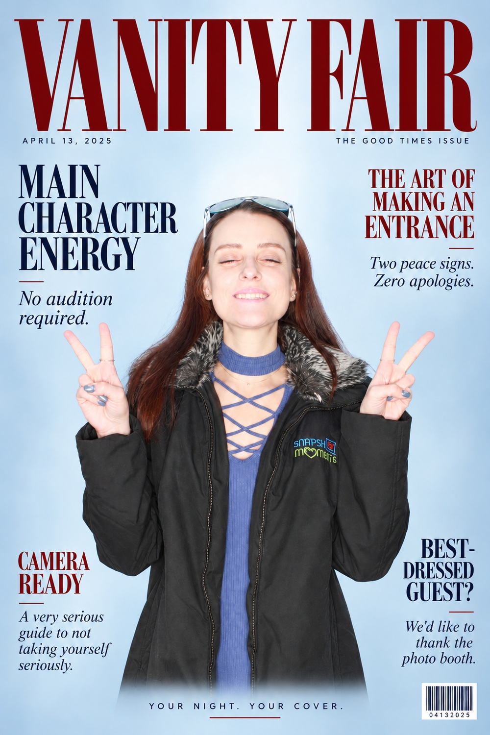 The same guest composed into a playful magazine cover concept
